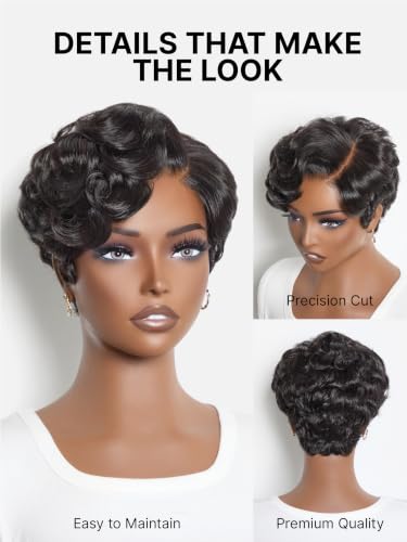 Short Pixie Cut Glueless Wig 6 Inch Human Hair Pre-Styled