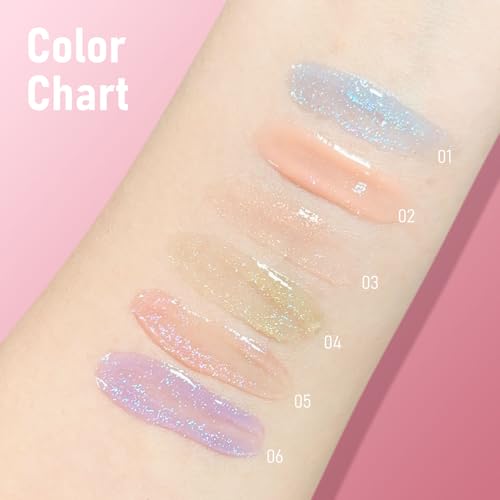 Two Tone Layered Lip Gloss, High-Shine Lip Gloss, Shimmer and Buildable Color, Diamond Glitter Lip Luminizer, Nourishing and Hydrating, Plumping, Non-Sticky Lip Oil-01, 0.32 Fl Oz