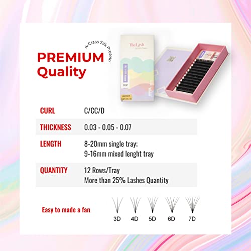 THE LASH SUPPLY PREMIUM - Volume Eyelash Extension 0.03, 0.05, 0.07 Thickness - C/CC/D Mix Length & 9-20mm, Lashes Extensions