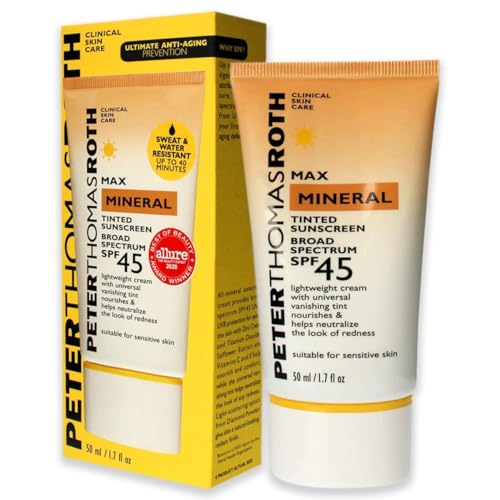 Peter Thomas Roth | Max Mineral Tinted Sunscreen Broad Spectrum SPF 45 | Tinted Moisturizer with SPF, Water-Resistant Mineral Sunscreen For Sensitive Skin, 1.7 Fl Oz. (Pack of 1)