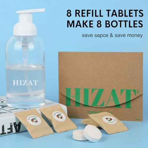 HIZAT Foaming Hand Soap Tablets, Makes 8 Bottles of 12 fl oz Hand Wash, 12 g Hand Soap Tablet Refills Eco Friendly Cleaning Supplies, Eucalyptus Scent