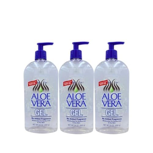 Aloe Vera Gel, 24 oz, pack 3 ? Pure, Stabilized Aloe Vera Gel for Face, Hair & Body ? Soothing Sunburn Relief, Hydration & Skin Repair ? No Added Colors or Fragrances