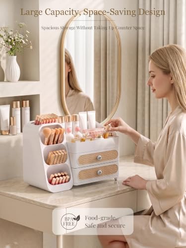 Booklov Large White Makeup Organizer with Drawers & Compartments - Vanity Storage