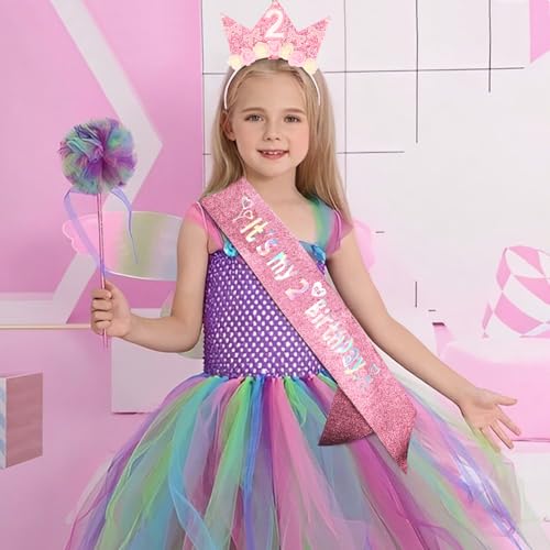 2nd Birthday Sash & Tiara Headband Set for Girls Pink