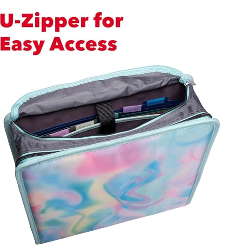 Case-it Mighty Zip Tab Zipper Binder, 3" O-Ring with 5-Color tabbes, Expanding File Folder and Shoulder Strap and Handle, D-146-Light Pink