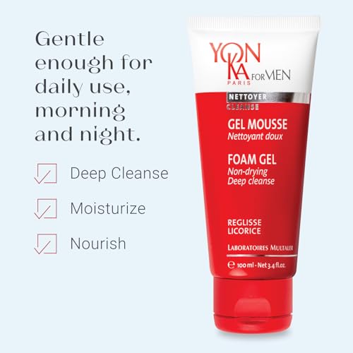 Yonka Mens Foam Gel Cleanser | Moisturizing Face Wash for Deep Clean | Remove Oil and Buildup with Liquorice for Daily Cleansing | 3.4 fl oz