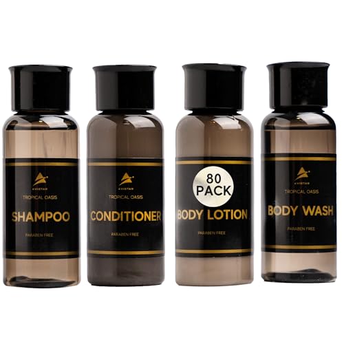80 Piece Hotel Guest Toiletries Set including Shampoo Conditioner Body Wash & Lotion - Travel Size Bulk Supplies for Hospitality