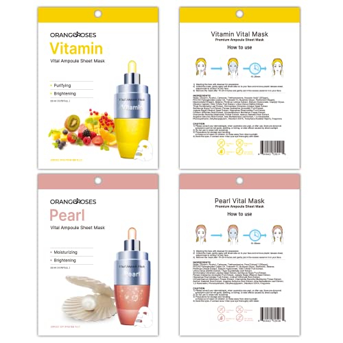 ¡¼ Orangeroses ¡½ 30 Pcs Combo Pack Vital Ampoule Sheet Mask, Korean Facial Skincare Sheet | Simple & Effective Skincare Routine | Moisturization | Wrinkle Care | Brightening