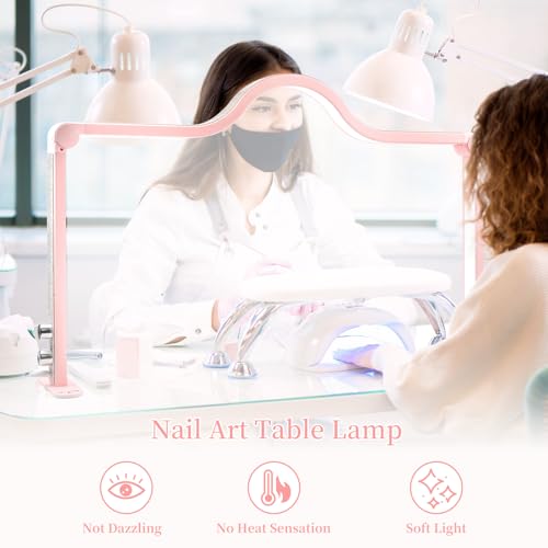 Half Moon Light for Nail Desk, 34.5In Foldable Professional Led Light, 3000-6000K Dimmable Nail Tech Lamp for Manicure, Lash Eyelash Extension, Tattoo, Eyebrows (Pink)