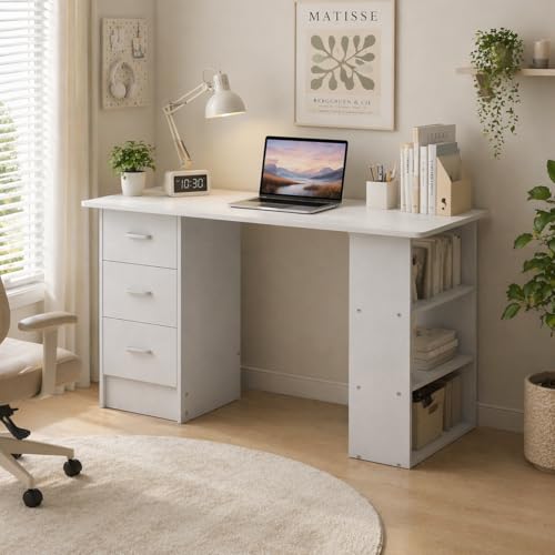 Nail Desk with Drawers & Shelves - White Manicure Table