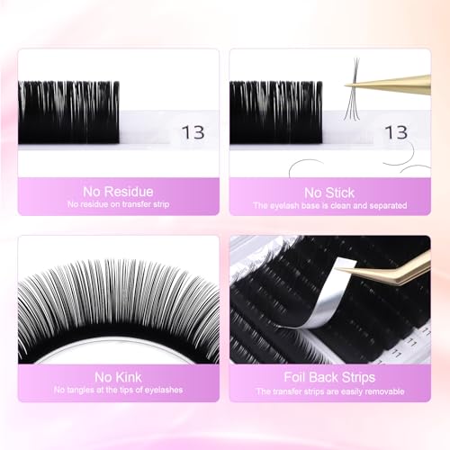 NAGARAKU Eyelash Extensions Individual Lashes 0.20mm C curl 7-15mm Mix Tray Classic Matte Black Natural Faux Mink 16 rows