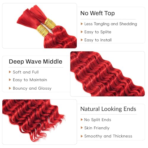 DiexrLamx 32-Inch Red Deep Wave Human Braiding Hair - 3 Bundles