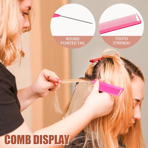 8-Piece Hairdressing Steel Comb Set with Fine Teeth & Color Options