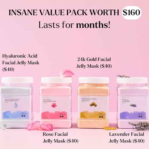 Premium Jelly Face Mask for Facials - Bulgarian Rose, 24K Gold, Lavender & Hyaluronic Acid (Pack of 4) - Hydrating, Brightening & Nourishing Jelly Mask | Christmas Gifts for Women, Gifts for Women
