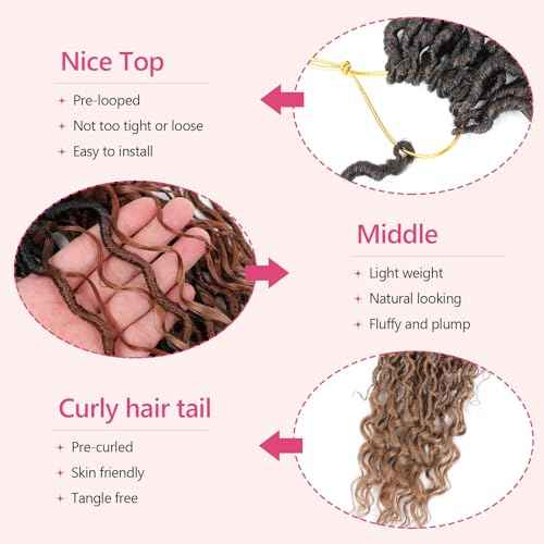 8 Packs Boho Faux Locs Crochet Hair 18 Inch Crochet Soft Locs with Curly Ends Pre-looped Goddess Locs Crochet Hair for Black Women 1B/30/27 Boho River Locs Crochet Hair