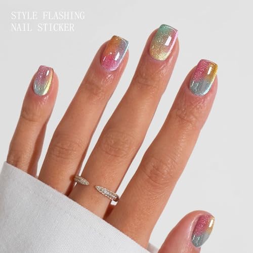 JMEOWIO Semi Cured Gel Nail Strips - Cat Eye Design, 20 Pack