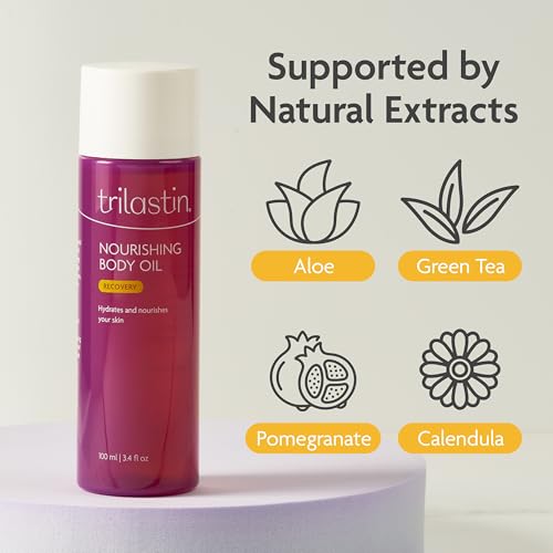 TriLASTIN Body Oil with Vitamin for Stretch Marks & Moisturizing - Paraben-Free, 3.4oz