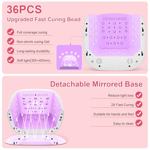 80W Cordless UV LED Nail Lamp with 4 Timers & Ambient Light