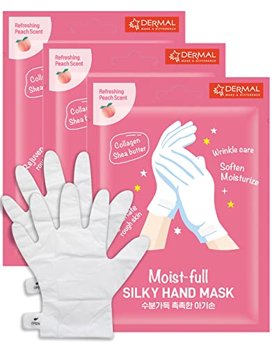DERMAL Moistfull Silky Hand Mask Gloves with Collagen & Shea Butter (3 Pairs)