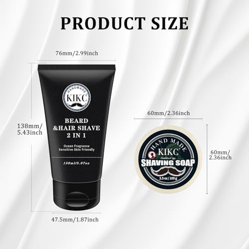 Shaving Soap and Shaving Cream Kit,Sandalwood Scent Shave Soap for Men,Shave Cream with Ocean Fragrance, a 3.5oz Soap, a 2 in 1 Shave Cream 150ml for Wet Shaving