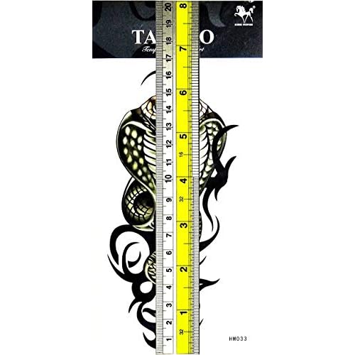 PARITA Tattoos Green Fanged Cobra Snake Serpent Cartoon Tattoo Sexy Body Arm Chest Shoulder Art Waterproof Removable for Women Men Teens Kids (1 Sheet.) (11)