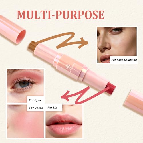 Color Nymph Blush Contour Stick, Cream Blush & Contour Matte Texture Double-end Stick Multiuse Blusher with Butter Bronzer For Cheeks Eyes Lip Vegan & Cruelty-Free - 03# Morocco Plum