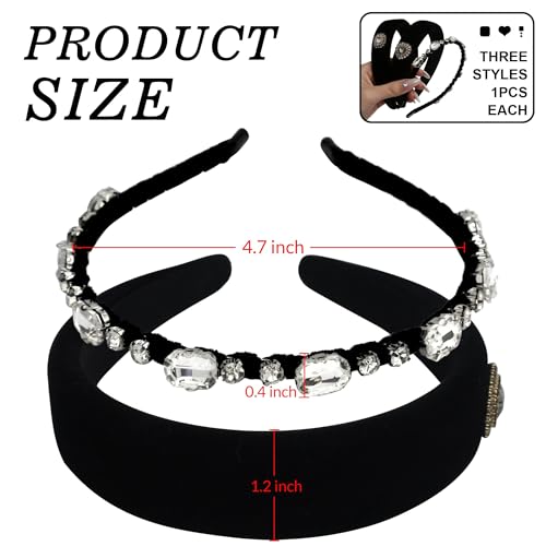 Luxury Black Velvet Headbands Set with Rhinestones & Crystal Hair Accessories for Weddings & Parties