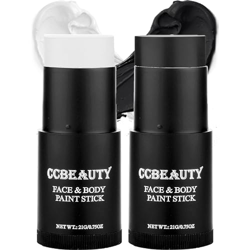 CCBeauty White Black Face Body Paint Stick, Oil Based Cream Blendable Foundation for Clown Skeleton Vampire Skull Joker Mime Cosplay Special Effects Costume , SFX Makeup For Halloween Party