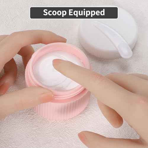 ME.FAN Travel Containers for Toiletries, TSA Approved 2 oz Silicone Cream Jars, Leak-proof Journey Containers, Trip Accessories with Lid for Cosmetic Face Hand Body Cream 4 Pack White Lid Pink