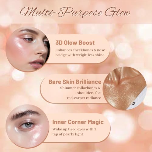 Highlighter Makeup Powder Palette£¬Glossy Face & Body£¬Shimmer Eye & Cheek Glow, Mini Beauty Bomb for Matte Cream & Glitter Essentials (K3 PinkSparkle)