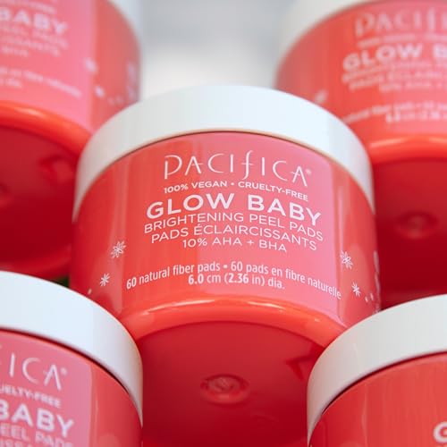 Pacifica Beauty, Glow Baby Brightening Peel Pads 10 Percent AHA And BHA, 60 Pc, Brightens And Exfoliates, For All Skin Types, Fragrance Free, Clean Skin Care, Vegan and Cruelty Free