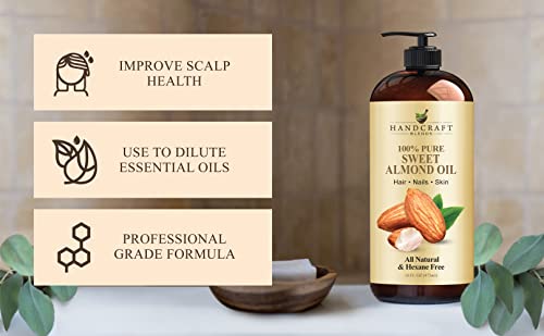 Handcraft Blends Sweet Almond Oil - 100% Pure and Natural - Premium Therapeutic Grade Carrier Oil for Essential Oils - Massage Oil for Aromatherapy - Hair Tonic - Body and Hair Oil - 16 fl. Oz