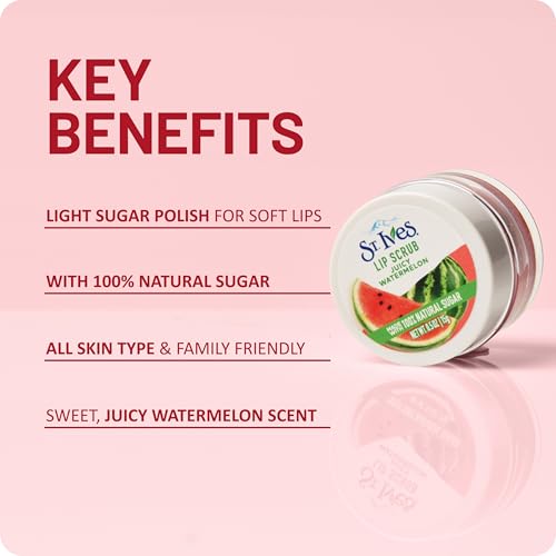 St. Ives Watermelon Lip Scrub – Natural Sugar Exfoliator, 0.5oz