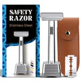 Dual-Blade Safety Razor with Pivoting Head, Reusable Metal Razors for Men, with 20 Double Edge Blades and Stand, Smooth Close Clean Shave, Silver
