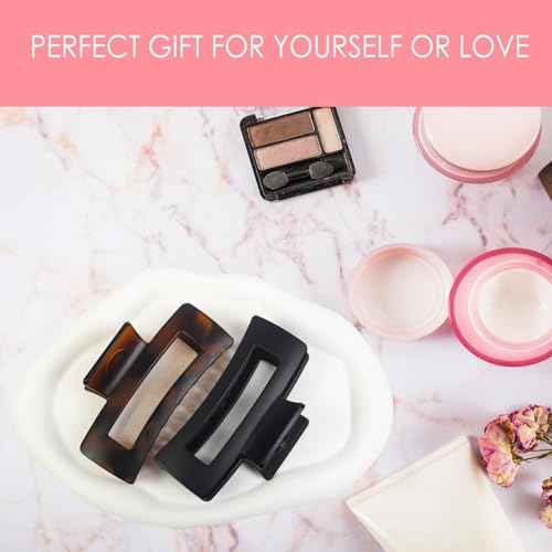 Claw Clip for Women, 4.3" Large 360¡Æ Grip Butterfly Spring Hair Clip, Matte Claw Clips 2 Pack - Strong Hold Rectangle Clips, Durable for Thick Hair, Black & Tortoise