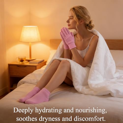 8 PCS Moisturizing Gloves and Socks,Gel Spa Moisturizing Therapy Sock&Glove,Night Gloves for Dry Hands Women£¬Heal Eczema,Repairing Dry Cracked, Hands Feet Skin Care Gloves Socks Set for Woman