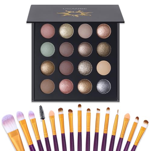 UCANBE 16 Color Eyeshadow Palette with 15 Brushes - Matte & Shimmer
