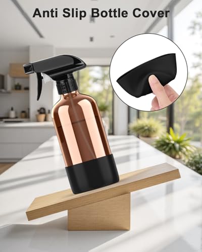 Black 16 oz Amber Glass Spray Bottle with Silicone Sleeve for Essential Oils & Home Use