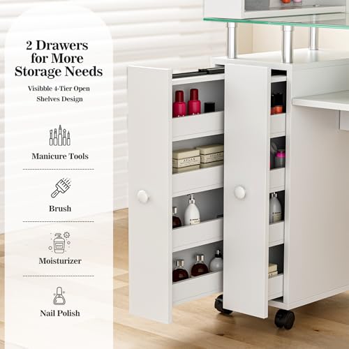 Paddie Manicure Table with Glass Top, Acetone Resistant Nail Desk