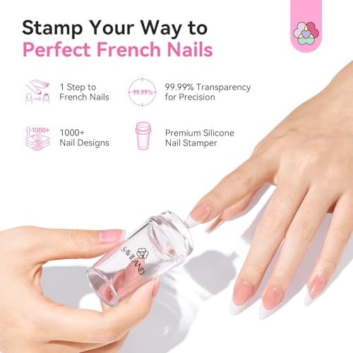 Saviland French Tip Nail Stamper Kit 4PCS Clear Silicone