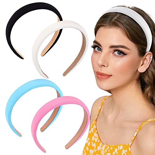 Wecoe 4pcs Headbands for Women Fashion Padded Headbands Purple Pink White Red Headband Soft Puffy Plain Comfortable Thick Headbands DIY Y2K Valentines Day Hair Accessories for Women Girls Gift (Set 6)