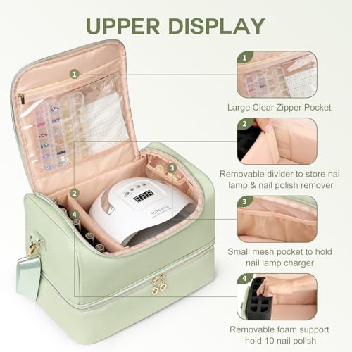 Uross Nail Polish Organizer Bag - Holds 50 Bottles, PU Leather