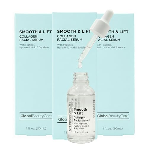 Global Beauty Care Smooth & Lift Collagen Facial Serum ? Peptides, Hyaluronic Acid, 3-Pack (3x 1 fl oz)