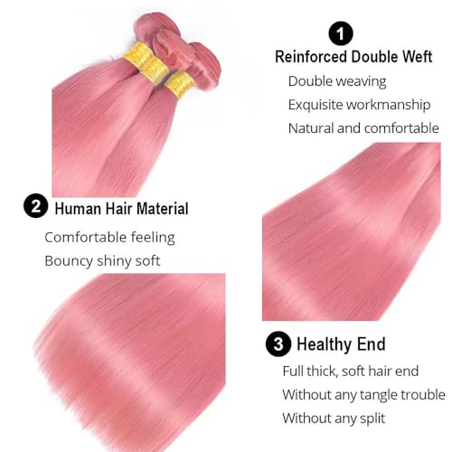 Pink Bundles Human Hair Straight 26/28/30 Inch, 3 Pack FuivJuix Brazilian Virgin Extensions