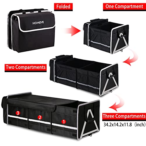 HOMEVE Extra Large Collapsible Trunk Organizer With Cooler Bag,3 Compartments Storage Organizer With Cover