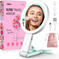 LitBear Rechargeable Double-Sided Travel Makeup Mirror with Lights, 10X/1X Magnification, Dimmable Touch Screen, Portable Beauty Mirror, Green