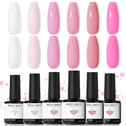 Modelones Gel Nail Polish Set Nude 6 Colors | Pretty in Pink A2 - Salon-Quality Manicure