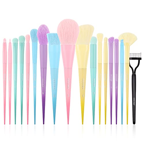 Docolor 17Piece Colorful Makeup Brushes Set With 1PCS Eyelash Comb Curler Eyelash Separator Mascara Applicator,Premium Kabuki Foundation Blending Face Powder Synthetic Make Up Brush Set