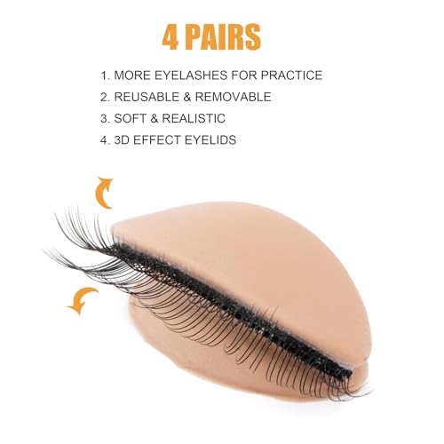 4 Pairs DOUBLE-LAYER Practice Lash Strips for Lash Mannequin Head, Replaced Eyelid Practice for Lash Extension Training, Eyelash Extension Practice Lashes, Removable Realistic Eyelids