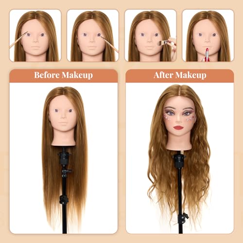 Mannequin Head 80% Real Human Hair 28" with Table Clamp
